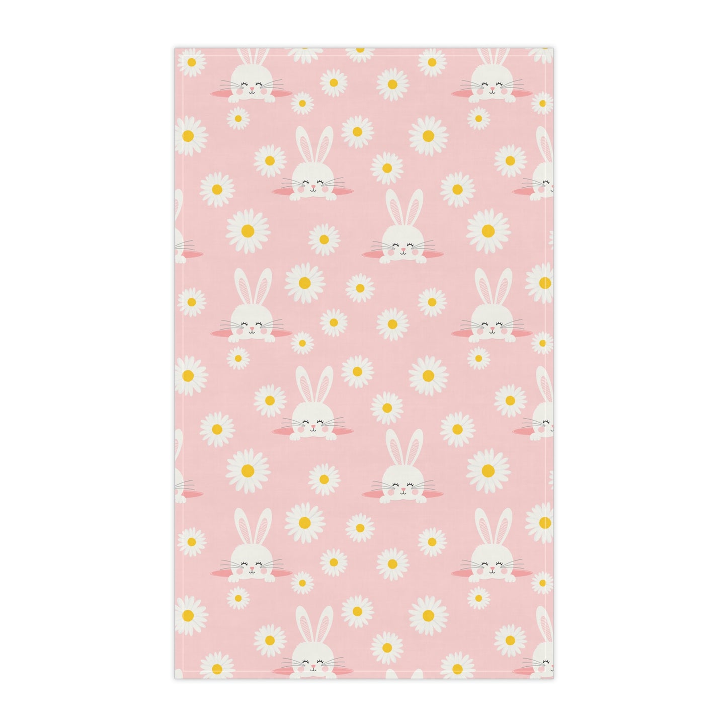 Smiling Bunnies and Daisies Kitchen Towel