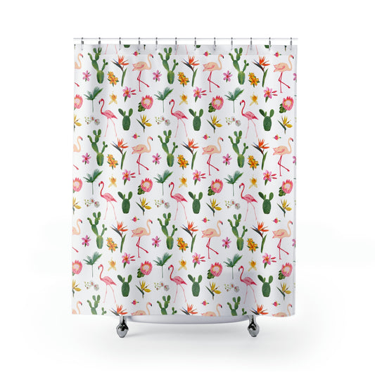 Cactus and Flamingos Shower Curtain