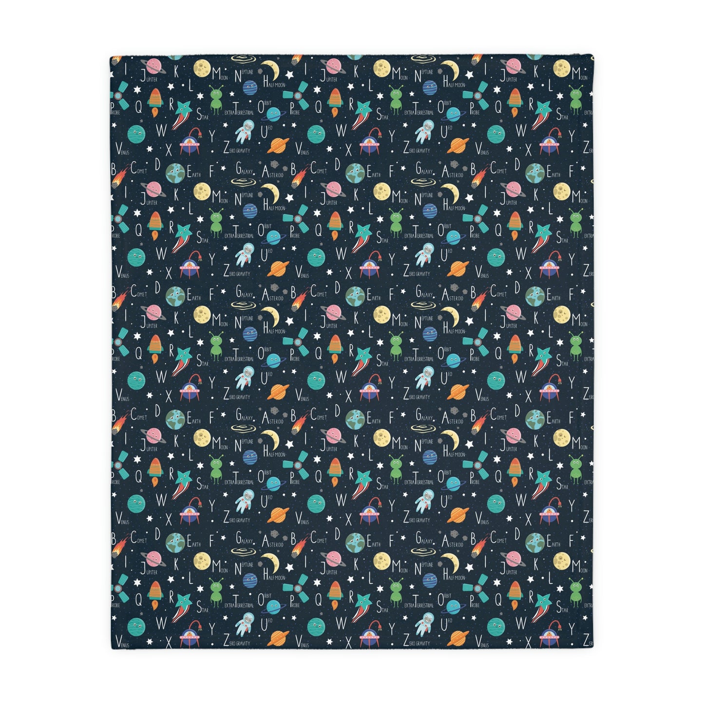 Space Alphabet Velveteen Minky Blanket (Two-sided print)