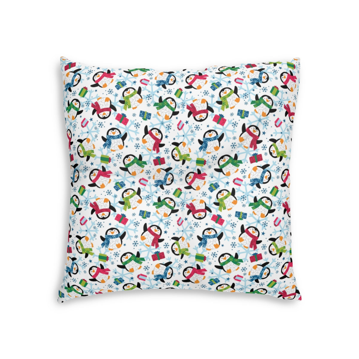 Penguins and Snowflakes Tufted Floor Pillow, Square