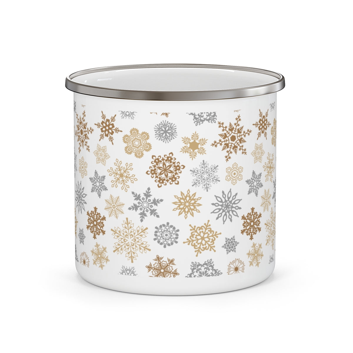 Gold and Silver Snowflakes Stainless Steel Camping Mug