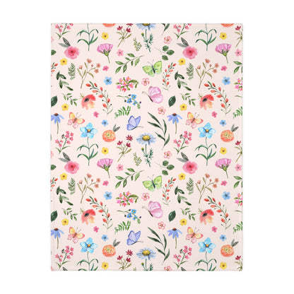 Spring Daisies and Butterflies Velveteen Minky Blanket (Two-sided print)