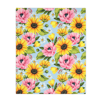 Sunflowers Velveteen Minky Blanket (Two-sided print)