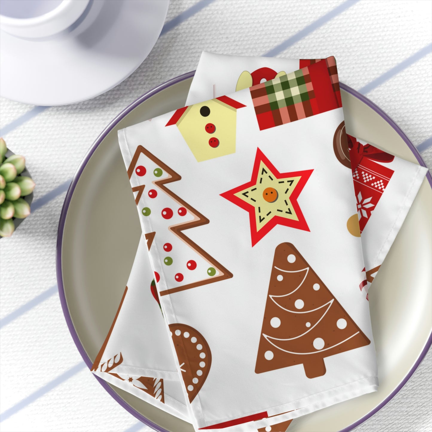 Merry Christmas Tree Wreath and Rocking Horse Napkins Set of 4