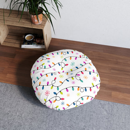 Christmas Lights Tufted Floor Pillow, Round