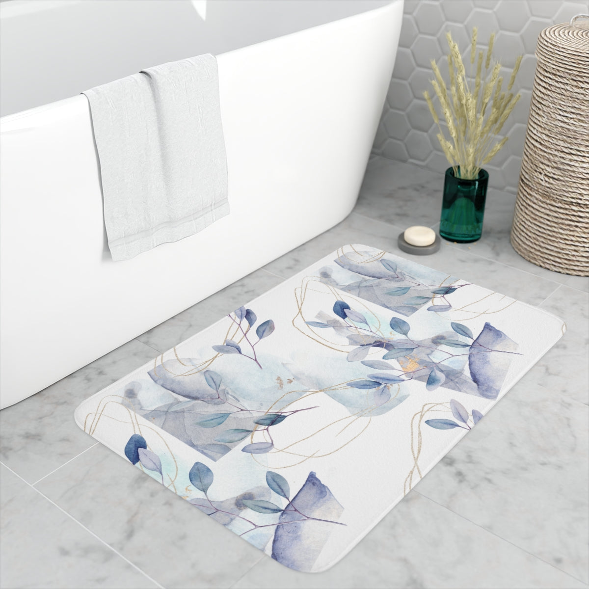 Abstract Floral Branches Memory Foam Bath Mat