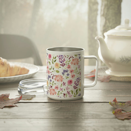 Yellow and Pink Roses Insulated Coffee Mug, 10oz