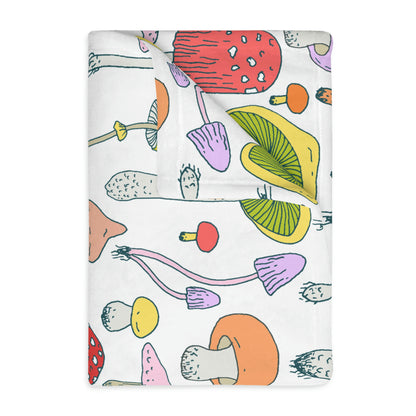 Forest Mushrooms Velveteen Minky Blanket (Two-sided print)