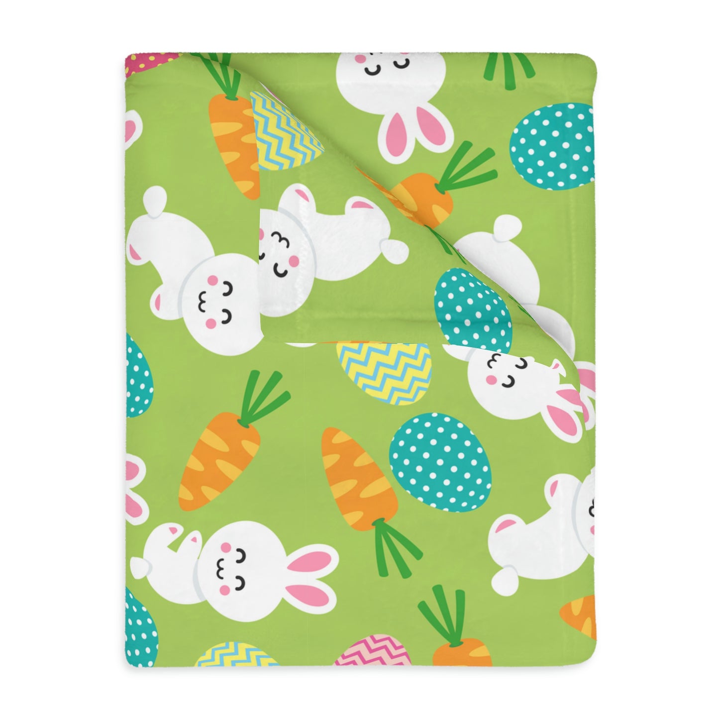 Bunnies and Eggs Velveteen Minky Blanket (Two-sided print)