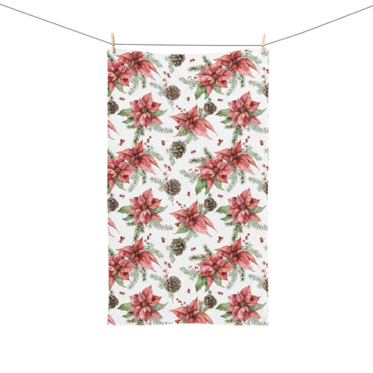 Poinsettia and Pine Cones Hand Towel