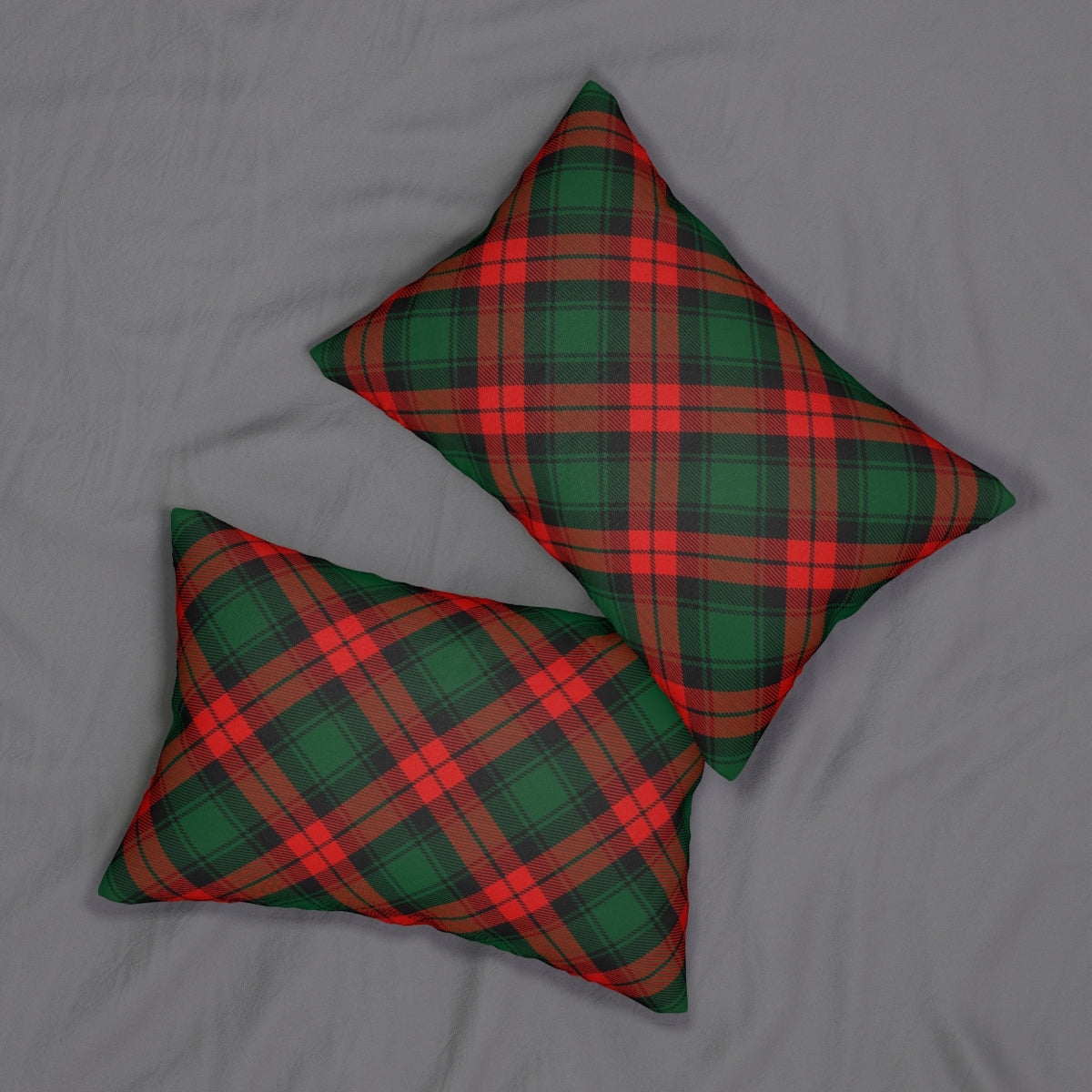 Red and Green Tartan Plaid Spun Polyester Lumbar Pillow