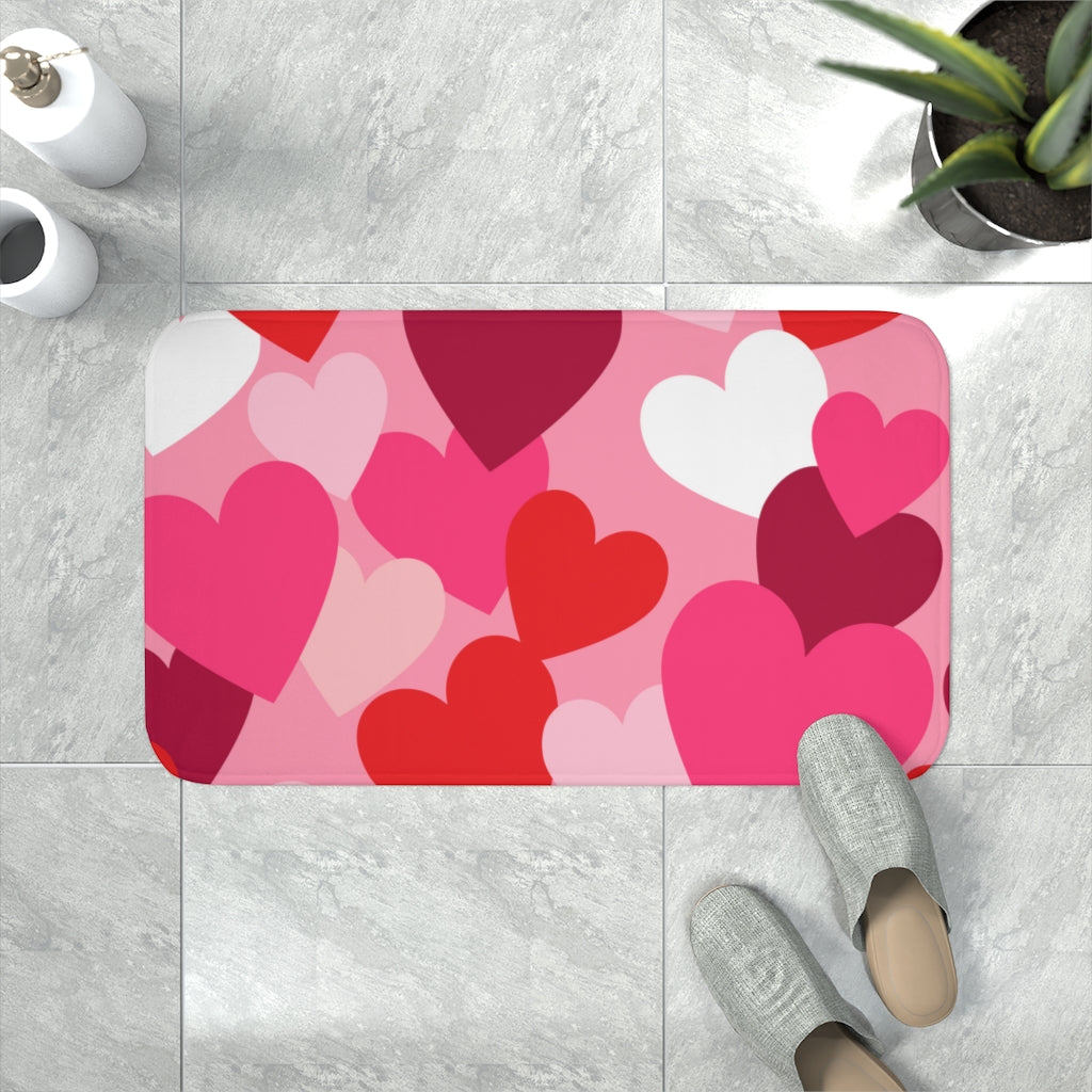 Pink and Red Hearts Memory Foam Bath Mat