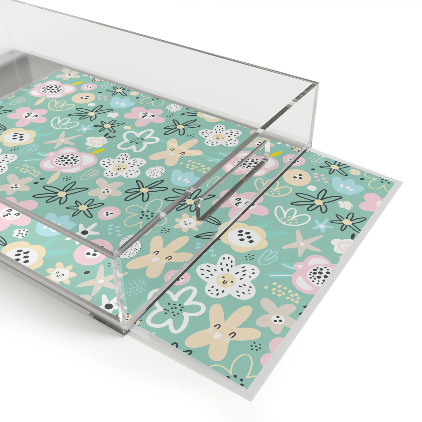 Abstract Flowers Acrylic Serving Tray