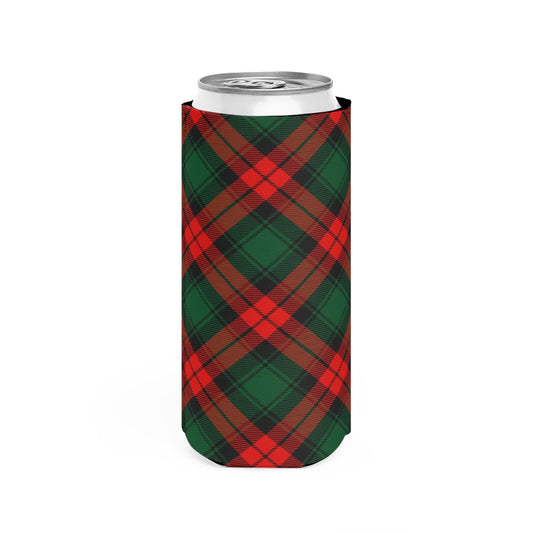 Red and Green Tartan Plaid Slim Can Cooler