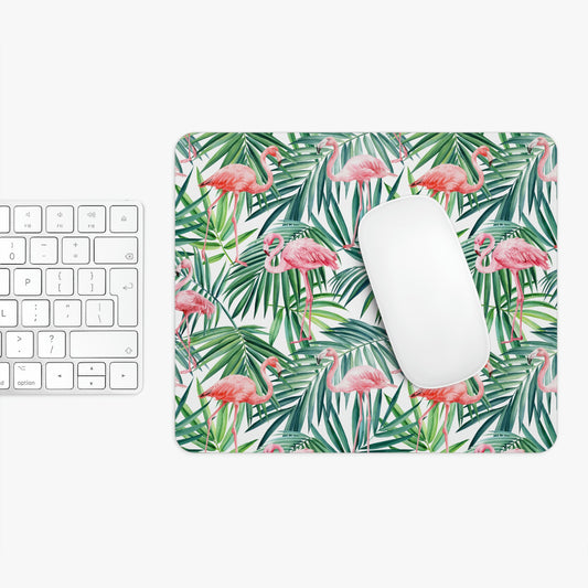 Pink Flamingos and Palm Leaves Mouse Pad
