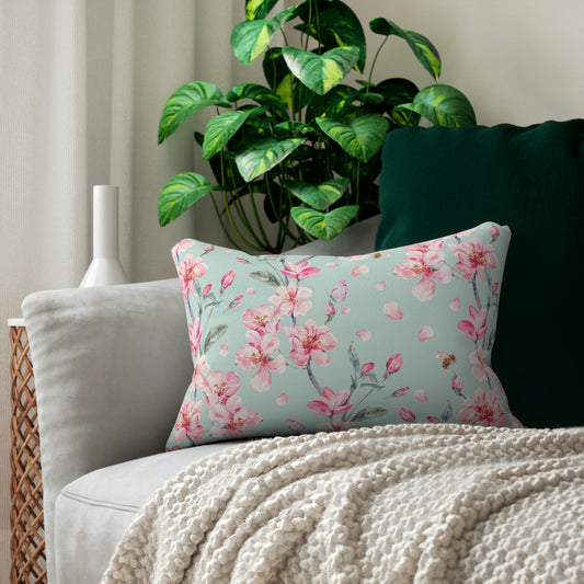 Cherry Blossoms and Honey Bees Spun Polyester Lumbar Pillow