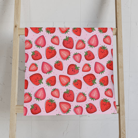 Kawaii Strawberries Hand Towel