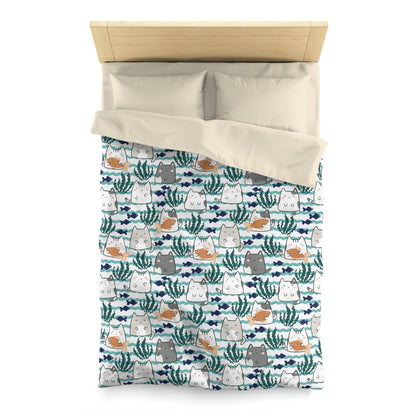 Kawaii Cats and Fishes Microfiber Duvet Cover