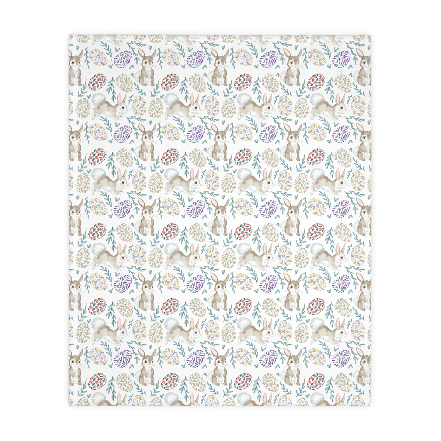 Bunnies and Easter Eggs Velveteen Minky Blanket (Two-sided print)
