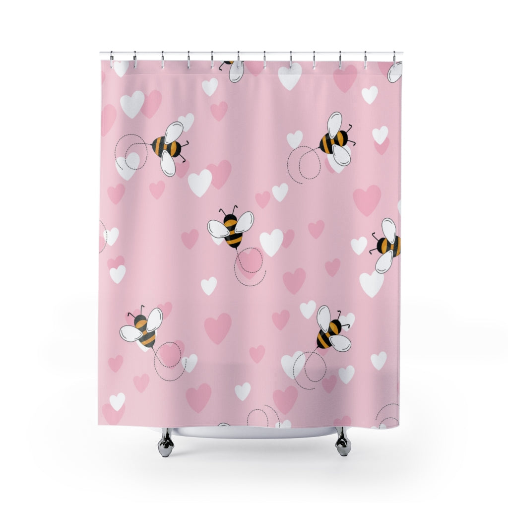 Honey Bee Hearts Fabric Shower Curtains