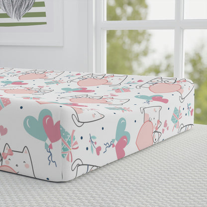 Kawaii Cats in Love Baby Changing Pad Cover