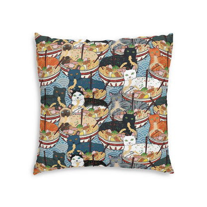 Cats Eating Ramen Square Tufted Floor Pillow
