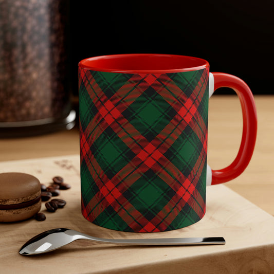 Red and Green Tartan Plaid Accent Coffee Mug, 11oz