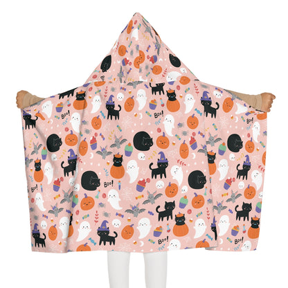 Halloween Ghosts and Black Cats Youth Hooded Towel