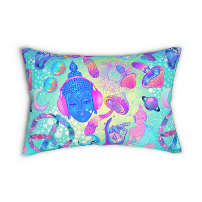 Buddha and Mushrooms Spun Polyester Lumbar Pillow
