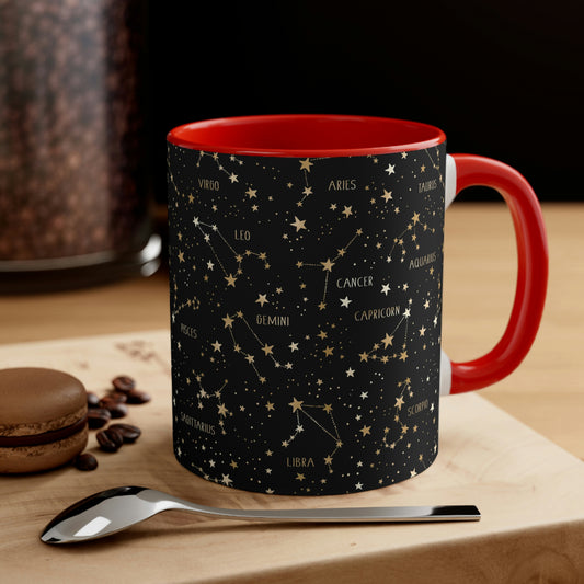 Stars and Zodiac Signs Accent Coffee Mug, 11oz