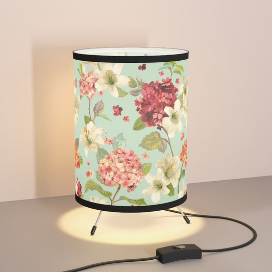 Autumn Hortensia and Lily Flowers Tripod Lamp with High-Res Printed Shade