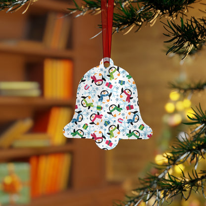 Penguins and Snowflakes Metal Ornament