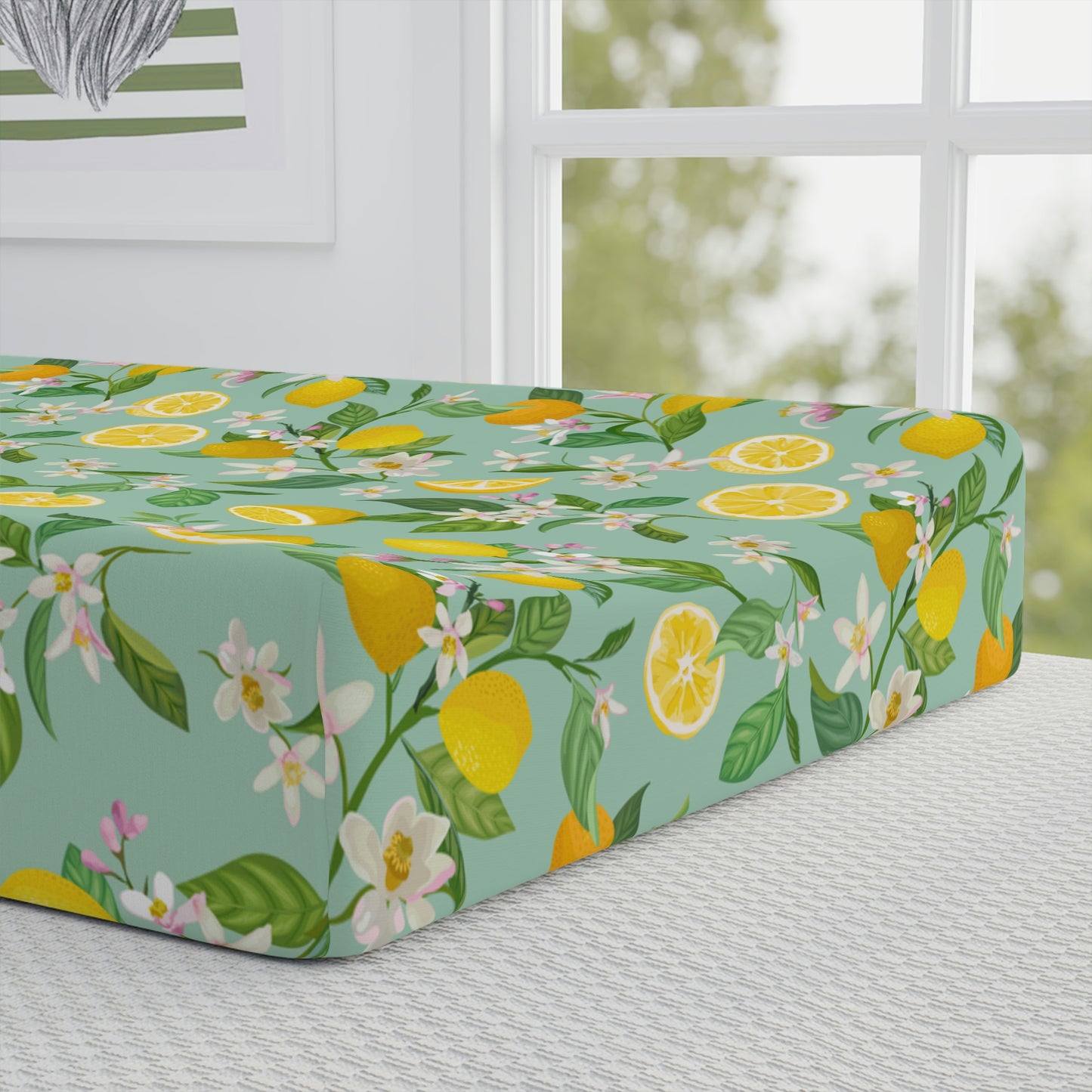 Lemons and Flowers Baby Changing Pad Cover