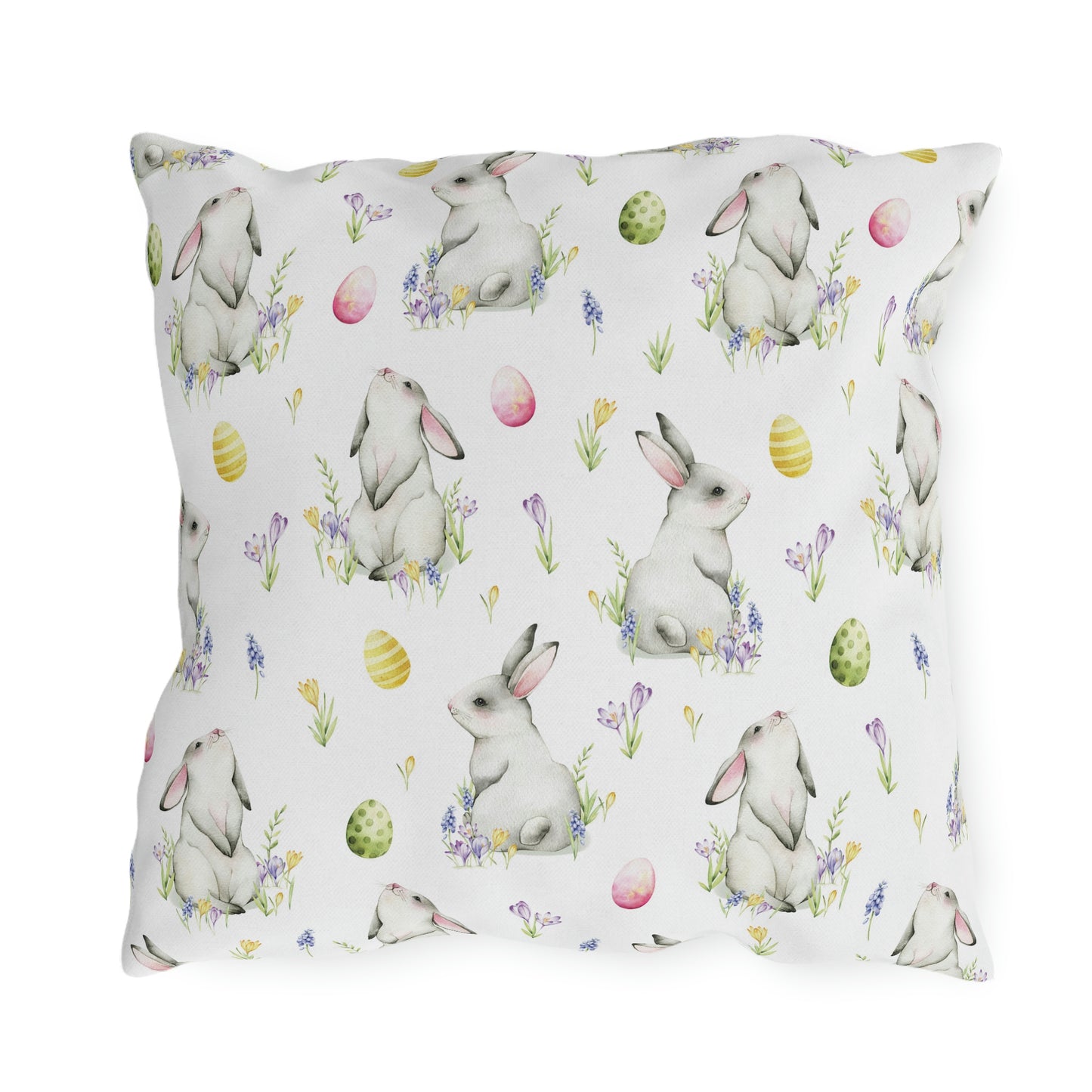 Cottontail Bunnies and Eggs Outdoor Pillow