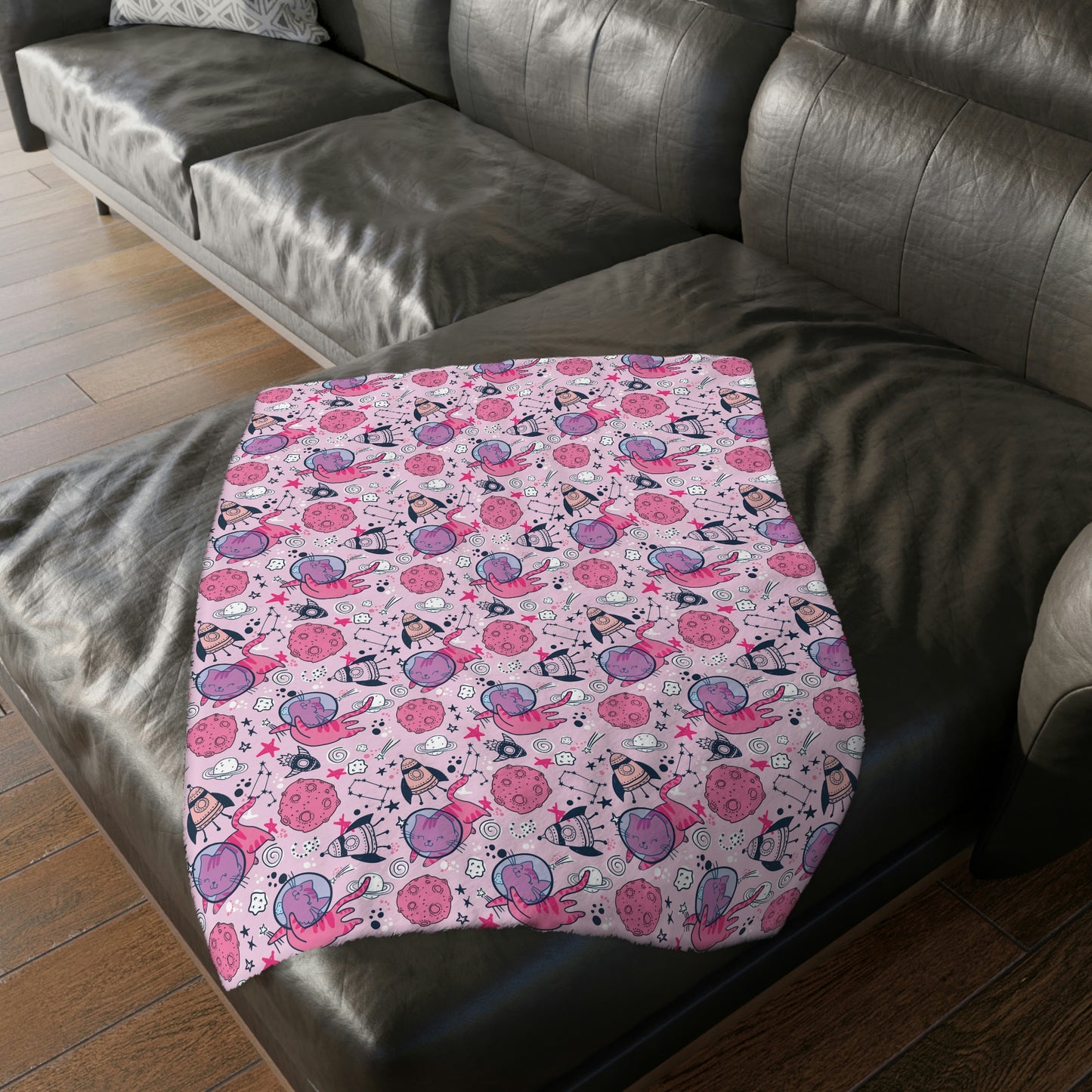 Space Cats Velveteen Minky Blanket (Two-sided print)