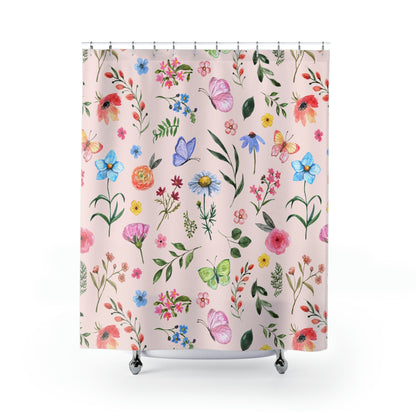 Spring Daisies and Butterflies Shower Curtain