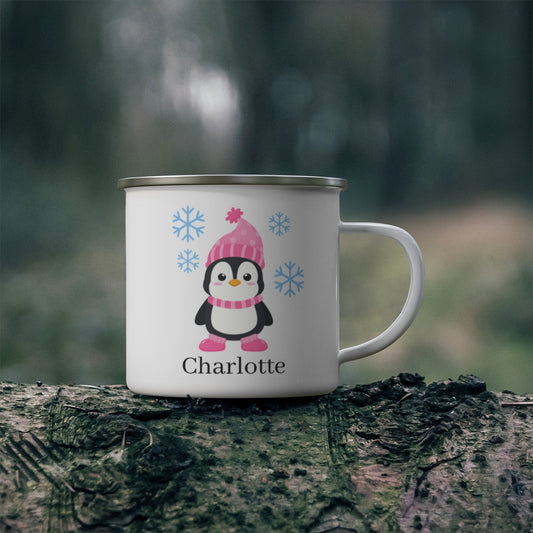 Personalized Winter Penguin Kid's Enamel Camping Mug