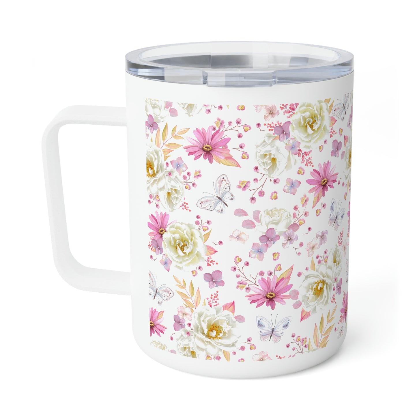 Spring Butterflies and Roses Insulated Coffee Mug, 10oz