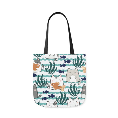 Kawaii Cats and Fishes Polyester Canvas Tote Bag