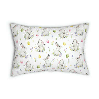 Cottontail Bunnies and Eggs Spun Polyester Lumbar Pillow