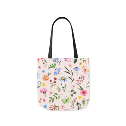 Spring Daisies and Butterflies Polyester Canvas Tote Bag