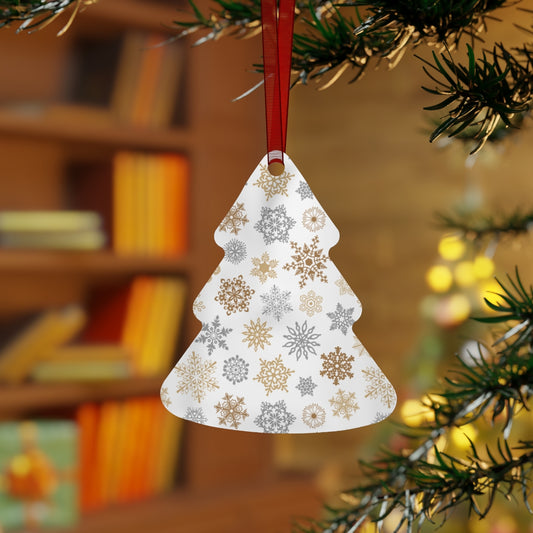 Gold and Silver Snowflakes Metal Ornament