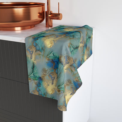 Gold and Blue Marble Hand Towel