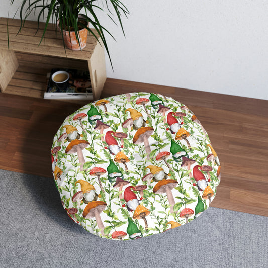 Gnomes and Mushrooms Tufted Floor Pillow, Round