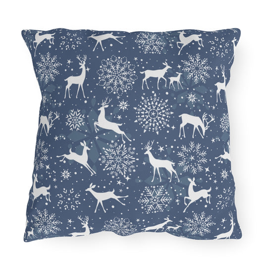 Reindeers and Snowflakes Outdoor Pillow