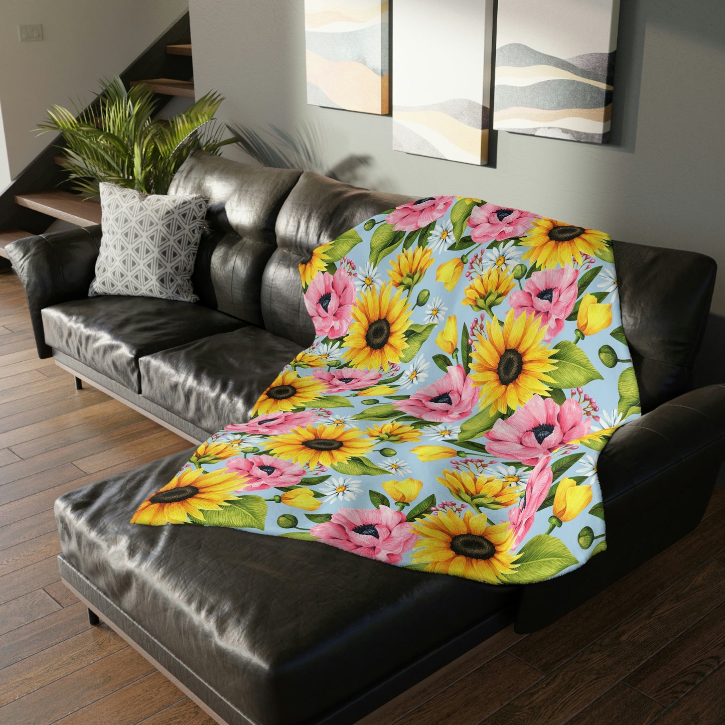 Sunflowers Velveteen Minky Blanket (Two-sided print)