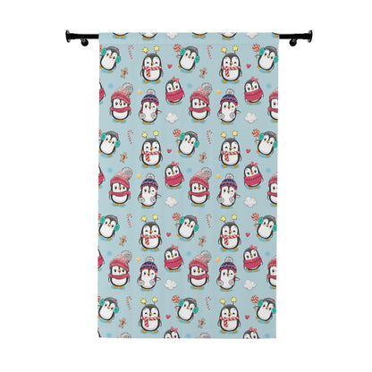 Penguins in Winter Clothes Window Curtains (1 Piece)
