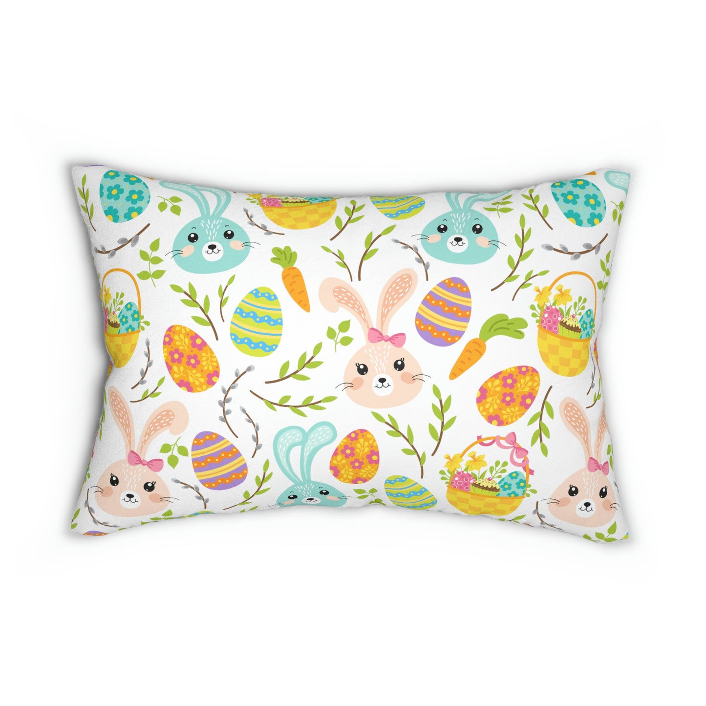Pink and Blue Easter Bunnies Lumbar Pillow
