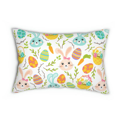 Pink and Blue Easter Bunnies Lumbar Pillow