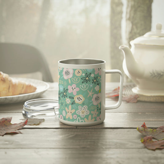 Abstract Flowers Insulated Coffee Mug, 10oz